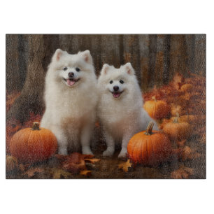 American Eskimo Puppy Autumn Delight Pumpkin Cutting Board