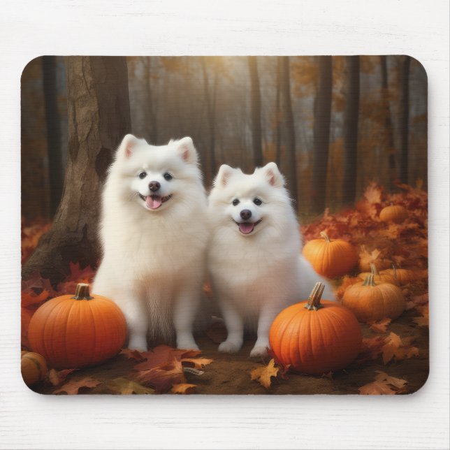 American Eskimo Puppy Autumn Delight Pumpkin Mouse Mat (Front)