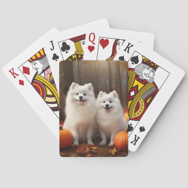 American Eskimo Puppy Autumn Delight Pumpkin Playing Cards (Back)