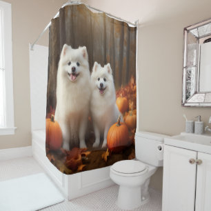 American Eskimo Puppy Autumn Delight Pumpkin Shower Curtain
