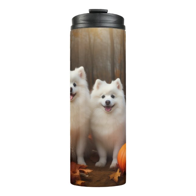 American Eskimo Puppy Autumn Delight Pumpkin Thermal Tumbler (Front)