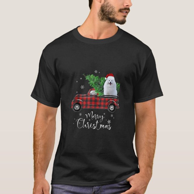 American Eskimo Red Truck Christmas Funny Dog Love T-Shirt (Front)