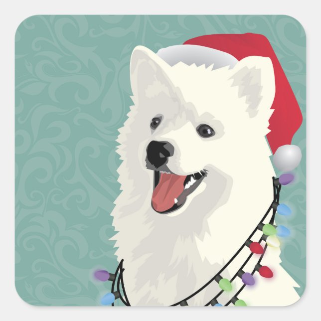 American Eskimo Samoyed Cute Puppy Dog Christmas Square Sticker (Front)