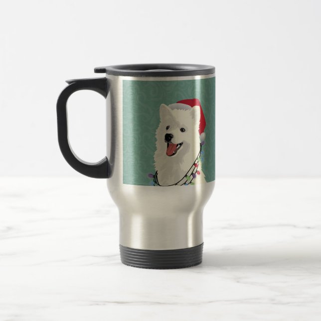 American Eskimo Samoyed Cute Puppy Dog Christmas Travel Mug (Left)