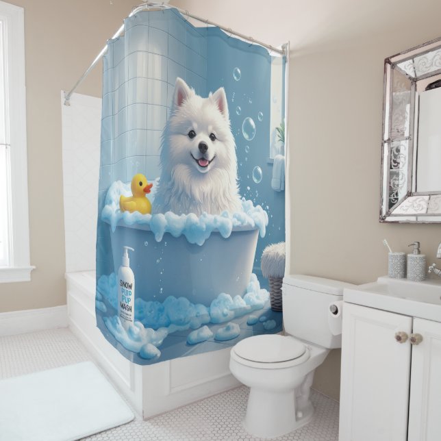 American Eskimo Sloppy Sleepy Cute Funny  Shower Curtain (In Situ)