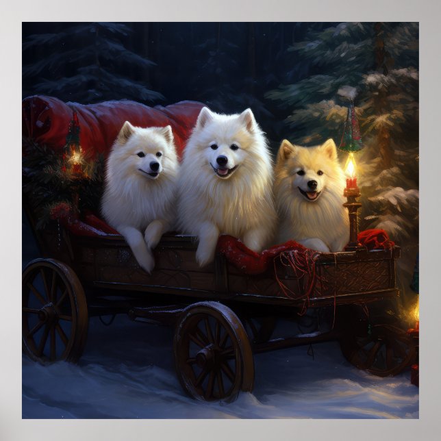 American Eskimo Snowy Sleigh Christmas Decor (Front)