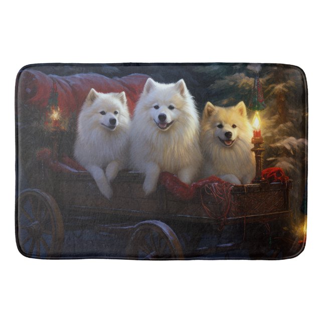American Eskimo Snowy Sleigh Christmas Decor Bath Mat (Front)