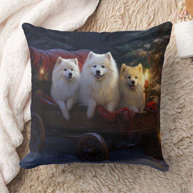 American Eskimo Snowy Sleigh Christmas Decor Cushion (Blanket)