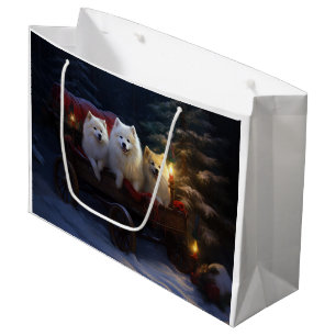 American Eskimo Snowy Sleigh Christmas Decor Large Gift Bag