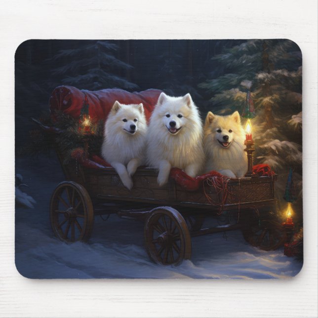 American Eskimo Snowy Sleigh Christmas Decor Mouse Mat (Front)