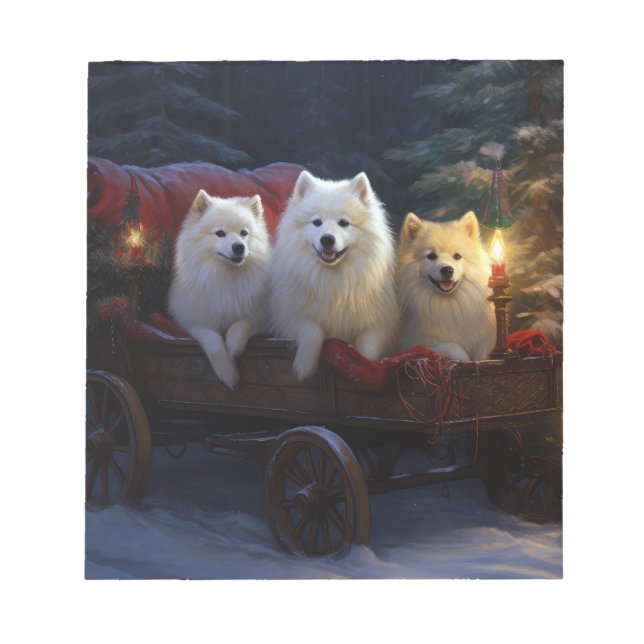American Eskimo Snowy Sleigh Christmas Decor Notepad (Front)