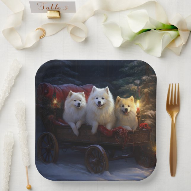 American Eskimo Snowy Sleigh Christmas Decor Paper Plate (Wedding)
