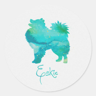 American Eskimo Watercolor Design Classic Round Sticker
