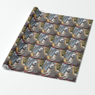 American Eskimo With Christmas Lights Holiday Wrapping Paper