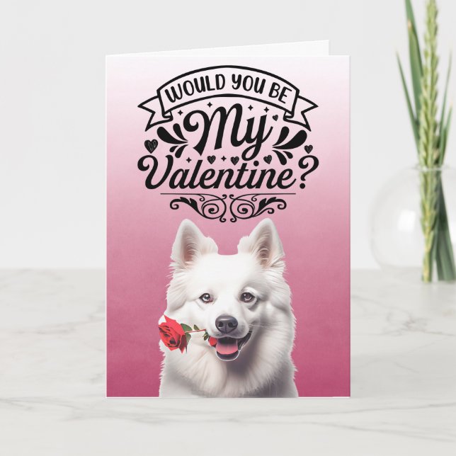 American Eskimo with rose Custom Valentine's Day Holiday Card (Front)