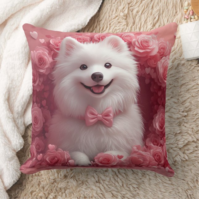 American Eskimo with Roses - Valentine's Day Cushion (Blanket)
