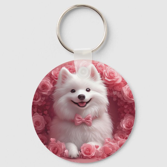 American Eskimo with Roses - Valentine's Day Key Ring (Front)