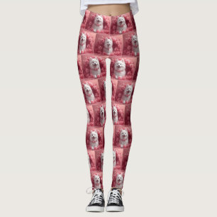 American Eskimo with Roses - Valentine's Day Leggings