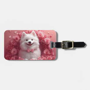 American Eskimo with Roses - Valentine's Day Luggage Tag
