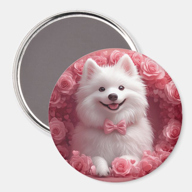 American Eskimo with Roses - Valentine's Day Magnet (Front/Back)
