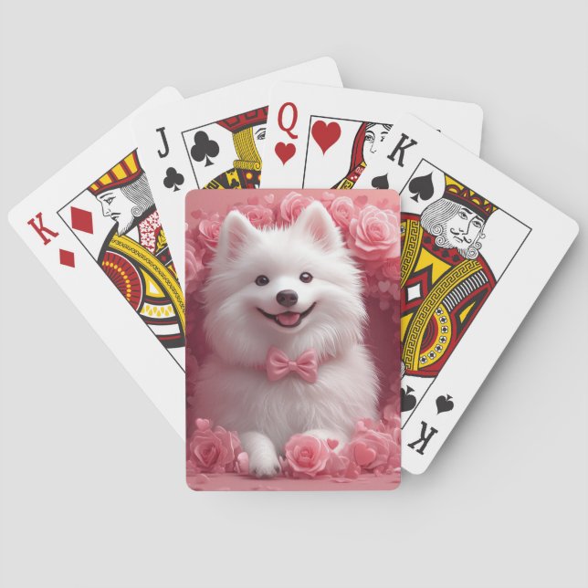American Eskimo with Roses - Valentine's Day Playing Cards (Back)