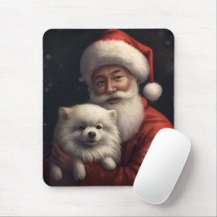 American Eskimo with Santa Claus Festive Christmas Mouse Mat