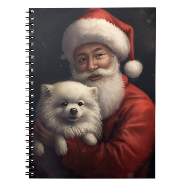 American Eskimo with Santa Claus Festive Christmas Notebook (Front)
