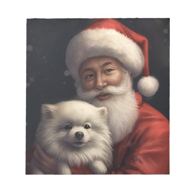 American Eskimo with Santa Claus Festive Christmas Notepad (Front)