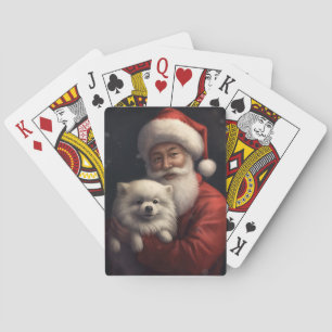 American Eskimo with Santa Claus Festive Christmas Playing Cards