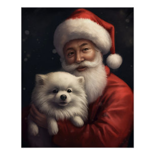 American Eskimo with Santa Claus Festive Christmas Poster