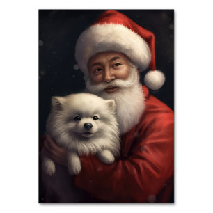 American Eskimo with Santa Claus Festive Christmas Table Number