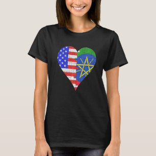 American Ethiopian Flag Heart T-Shirt