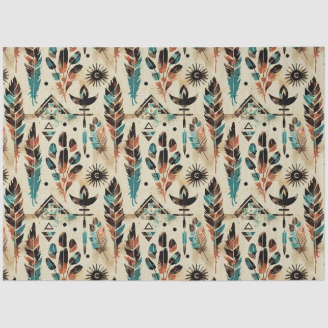 American Ethnic Tribal Art Watercolor Pattern Tissue Paper (Front)