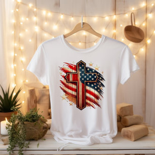 American Faith USA Flag Christian Cross T-Shirt