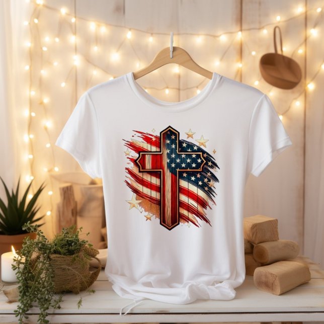 American Faith USA Flag Christian Cross T-Shirt (Creator Uploaded)