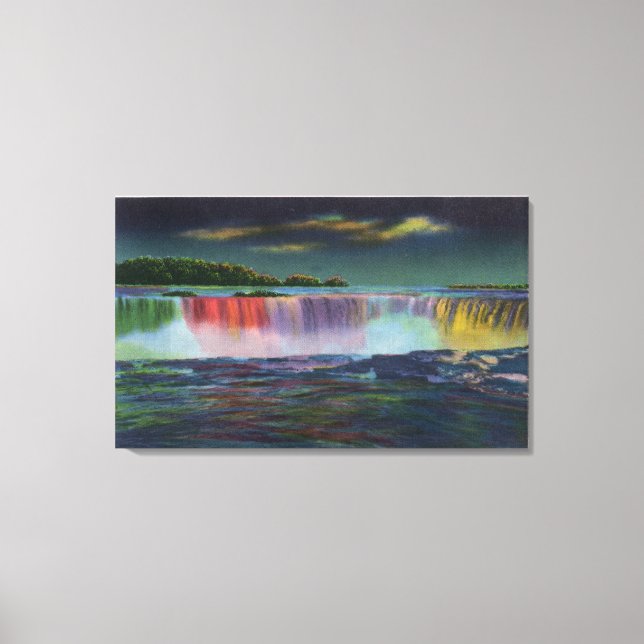 American Falls Illuminated at Night during Winte Canvas Print (Front)