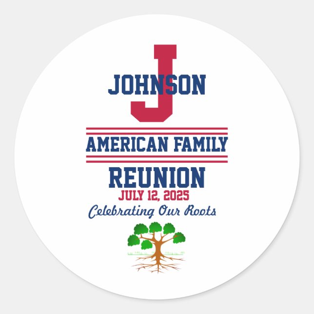 American Family Reunion Red White Blue Classic Round Sticker (Front)