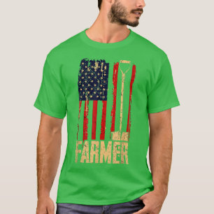 American Farmer Farming Farm USA America Flag T-Shirt