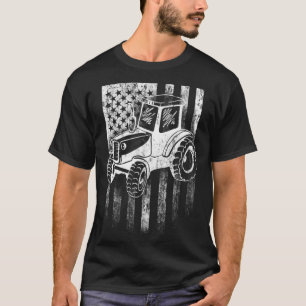 American Farmer USA Flag Farm Tractor Distressed T-Shirt