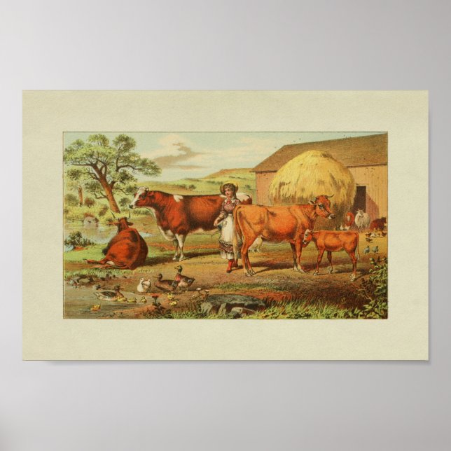 American Farmer Vintage Print Cows Ducks (Front)