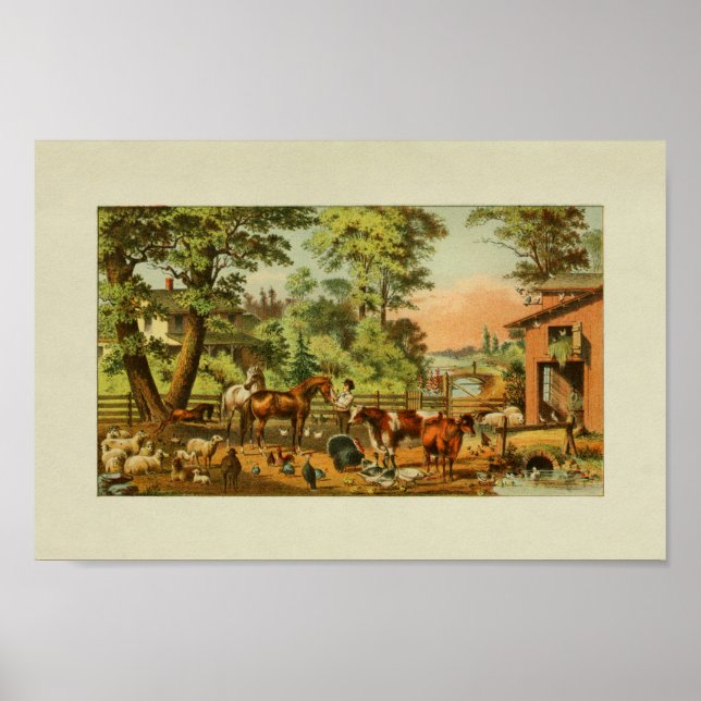 American Farmer Vintage Print Horses Cows (Front)