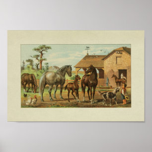 American Farmer Vintage Print Horses Dog