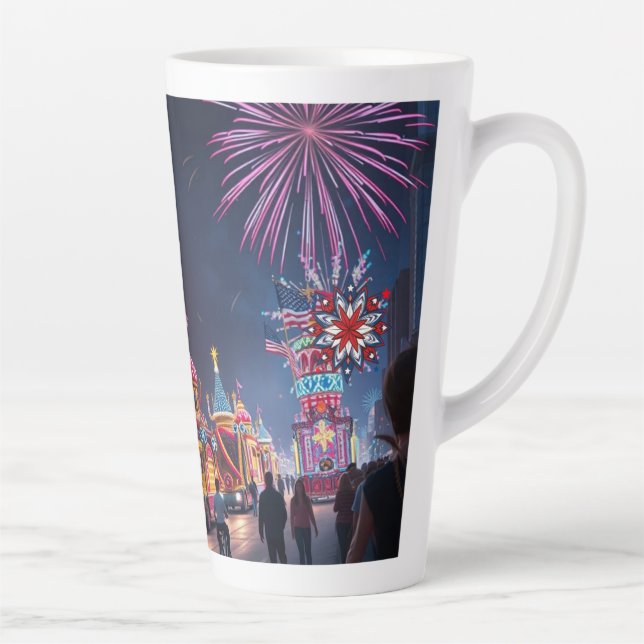American Festive 4th of July Celebration Fireworks Latte Mug (Right)