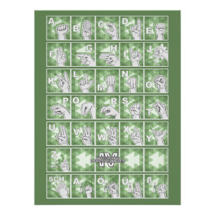 American Finger Alphabet 4 - green / Poster