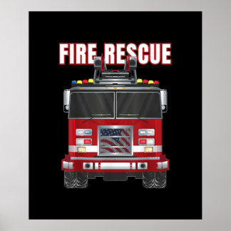 American Fire Rescue Firefighter Department Truck Poster