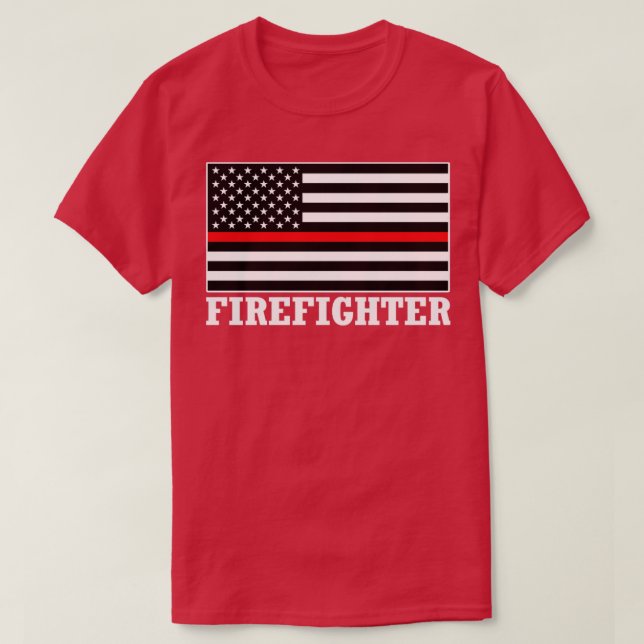 American Firefighter Fire Fighter FiremanUS Flag T-Shirt (Design Front)