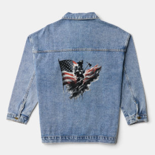  American firefighter.Flag of the United States. Denim Jacket