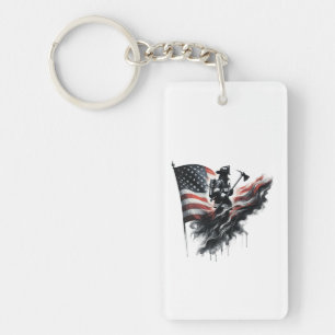American firefighter.Flag of the United States. Key Ring
