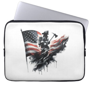 American firefighter.Flag of the United States. Laptop Sleeve