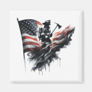 American firefighter.Flag of the United States. Magnet
